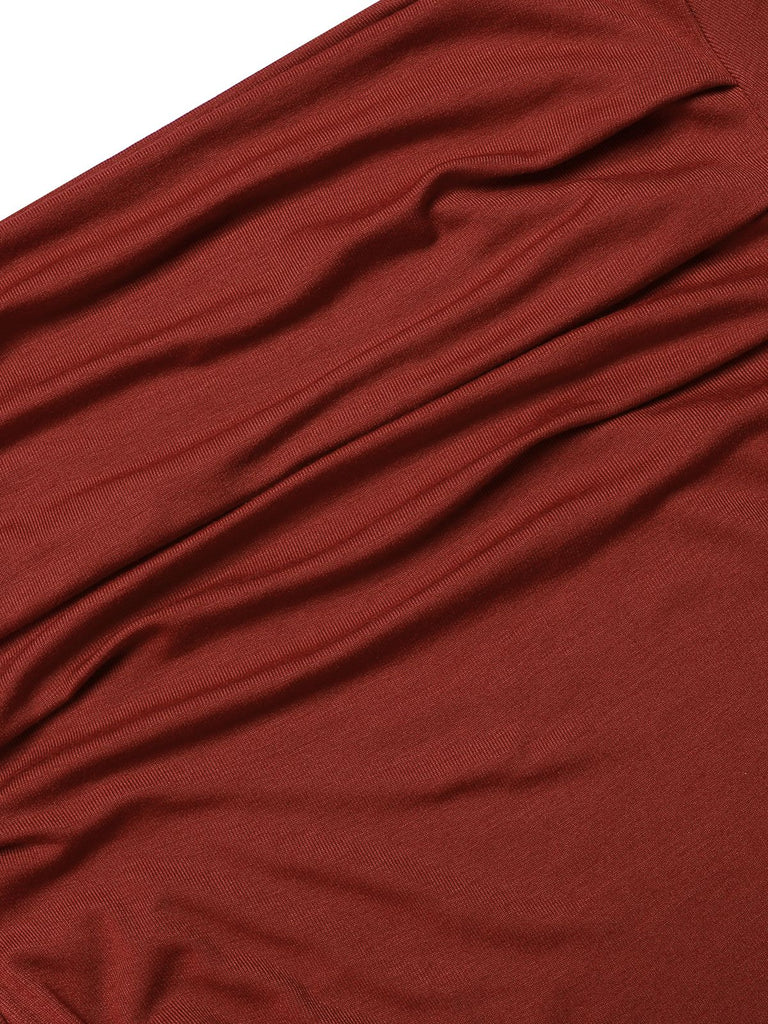 Robe longue plissée unie rouge vin des années 1930