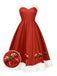 Robe rouge de Noël avec bordure en peluche et nœud des années 1950