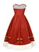 Robe rouge de Noël avec bordure en peluche et nœud des années 1950