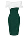 Robe à épaules dénudées col en fausse fourrure verte des années 1960