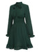 Robe verte à col en nœud texturé uni des années 1940