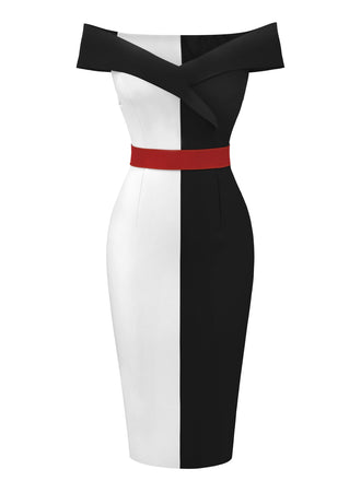 [Prévente] Robe crayon noire colorblock des années 1960 pour Halloween