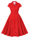 Robe chemise rouge à pois mancheron des années 1950