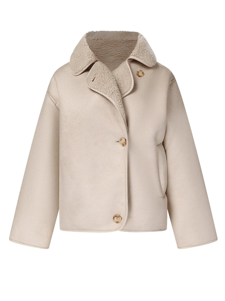 Manteau beige avec doublure en polaire unie des années 1960