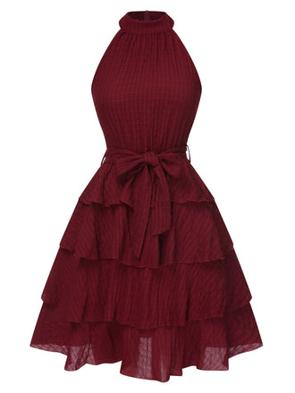 Robe à volants col rond licou de couleur unie des années 1950