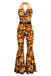 Combinaison dos nu à motifs géométriques patchwork orange années 1970