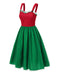 Robe à pois rouge et verte de Noël des années 1950