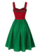 Robe à pois rouge et verte de Noël des années 1950