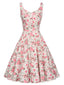 Robe à bretelles à petites fleurs rose des années 1950