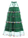 Robe verte à pompons pour sapin de Noël des années 60