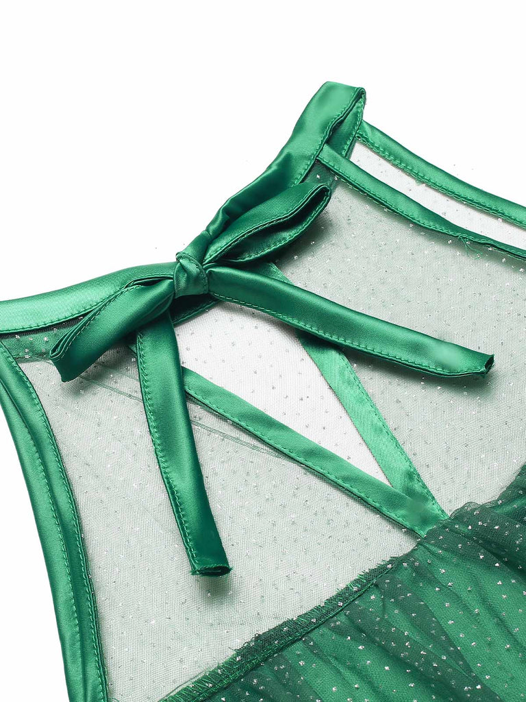 Robe verte à pompons pour sapin de Noël des années 60