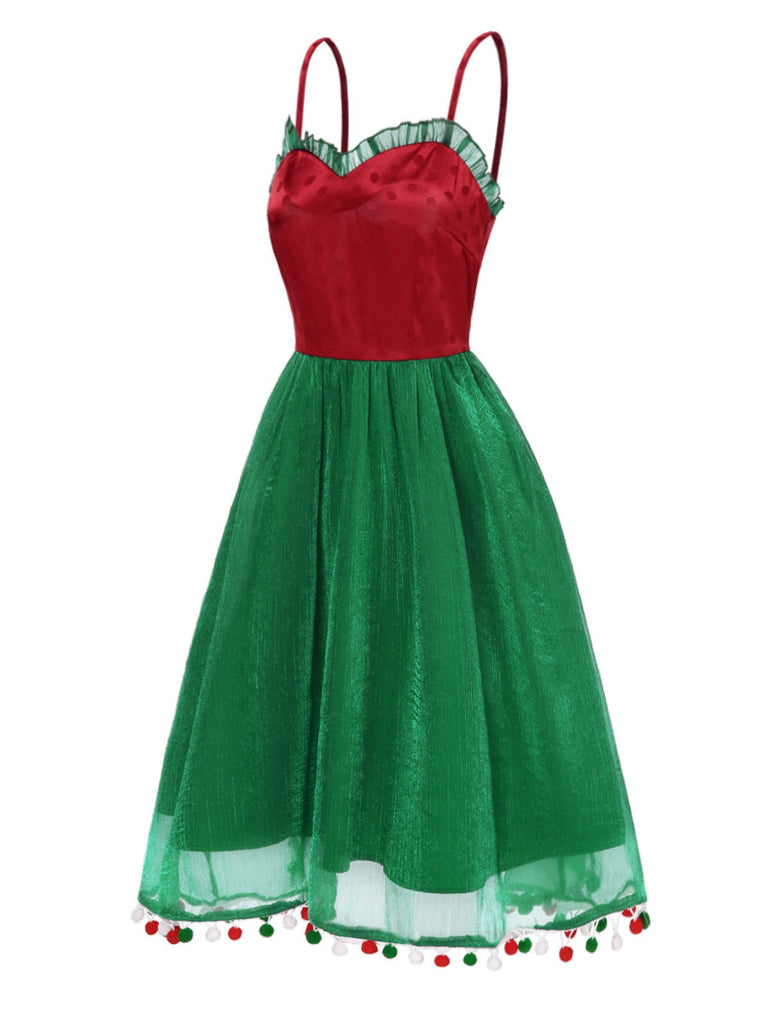 Robe rouge en maille à pois de Noël des années 1950