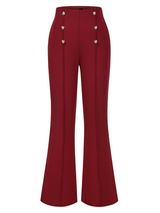 Pantalon évasé boutonné à couture centrale unie des années 1950