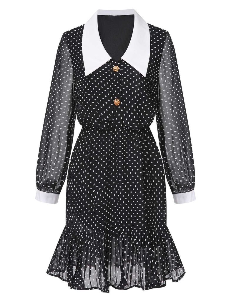 Robe noire à pois et col contrasté des années 40