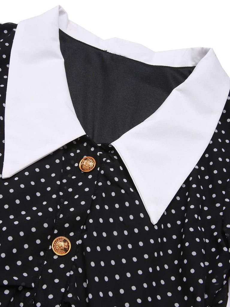 Robe noire à pois et col contrasté des années 40