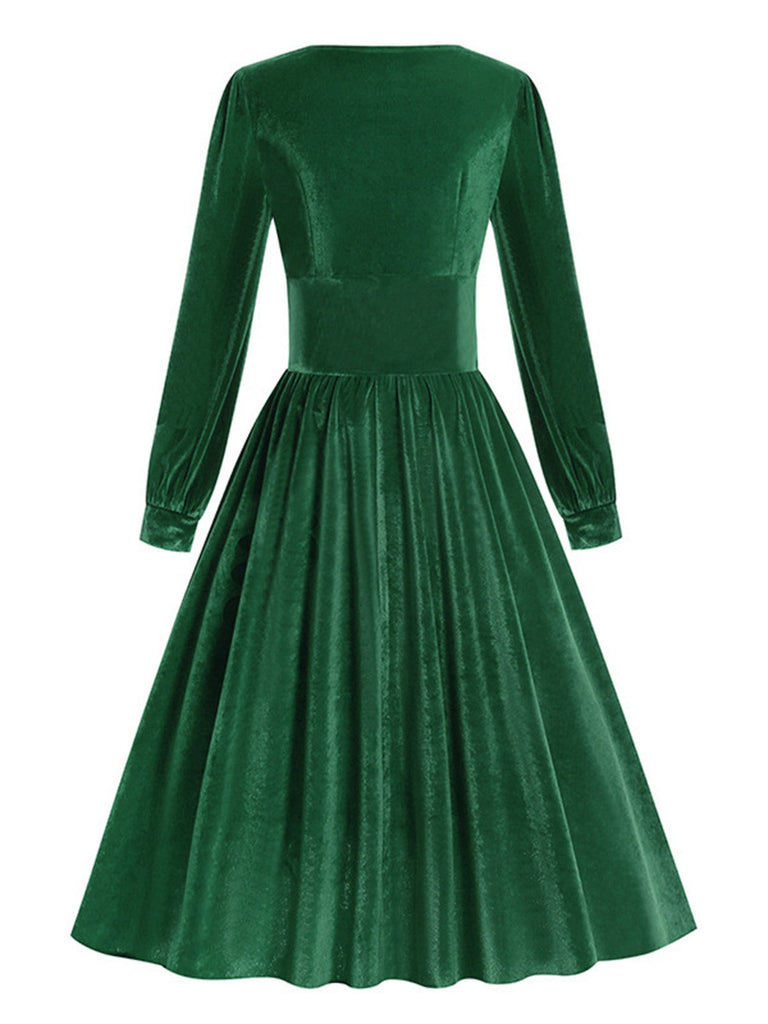 Robe en velours à col carré uni des années 1950