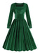 Robe en velours à col carré uni des années 1950