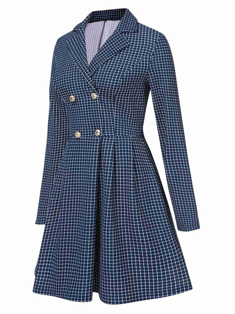 Manteau croisé à revers col cubain à carreaux des années 1950