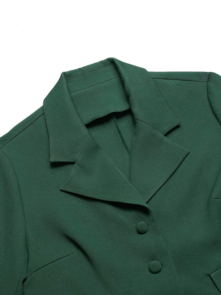 Blazer court vert foncé à boutons à revers des années 40