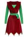 Robe rouge contrastée à ourlet ondulé de Noël des années 1960