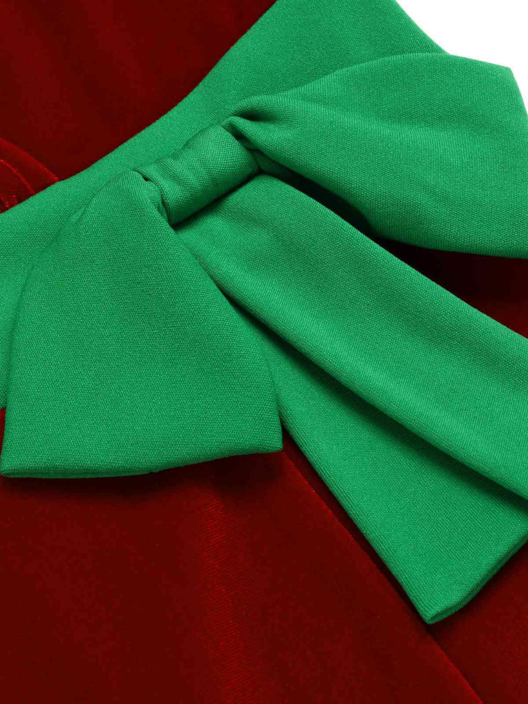 Robe rouge contrastée à ourlet ondulé de Noël des années 1960