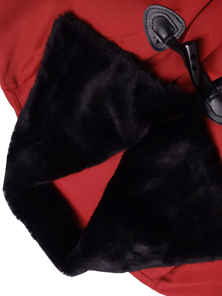 Manteau à col en fourrure rouge et noir des années 1950