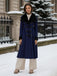 Manteau à col en fourrure bleu bouton croissants des années 1950