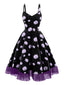 [Prévente] Robe dentelle vert fluo rayée violet foncé années 1950