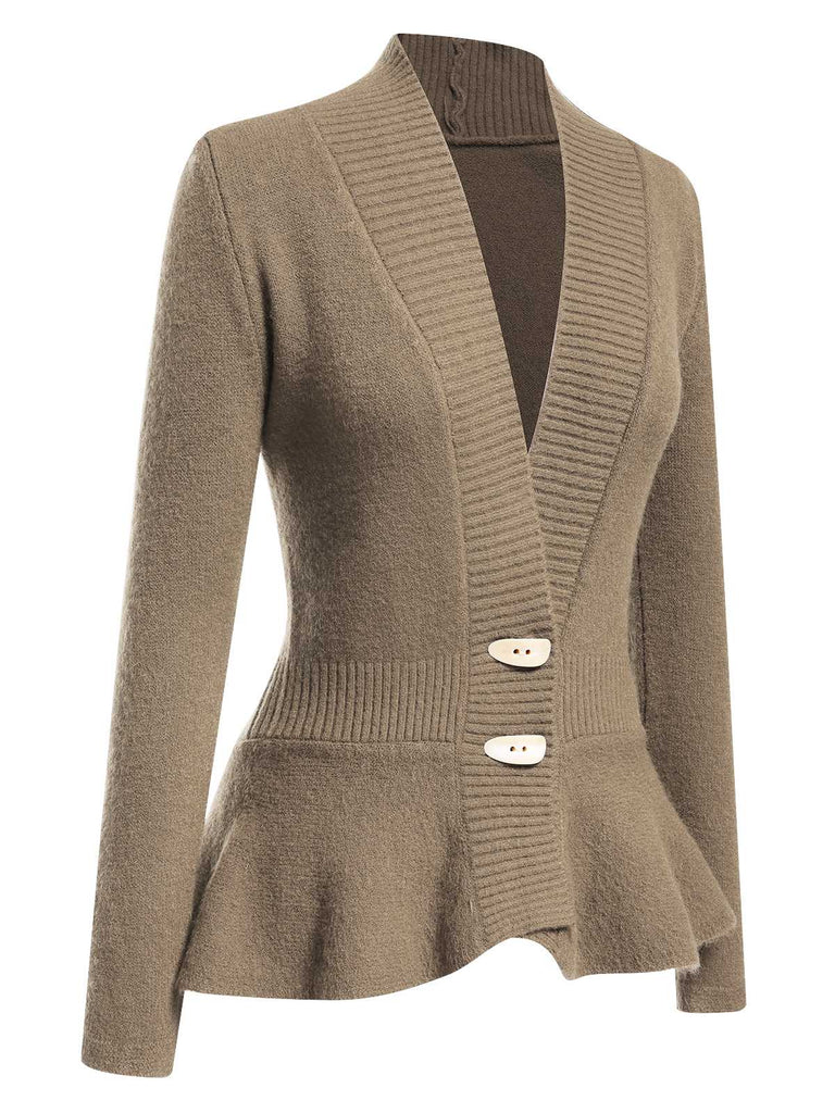 Cardigan tricoté à ourlet volanté et boutonné des années 1930