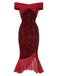 Robe rouge de sirène à épaules dénudées à paillettes des années 1930