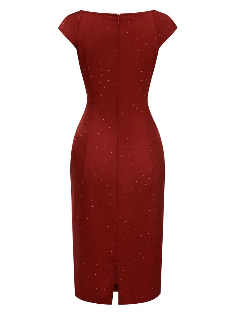 [Pré-vente] Robe rouge en satin à boutons ajourés des années 1960