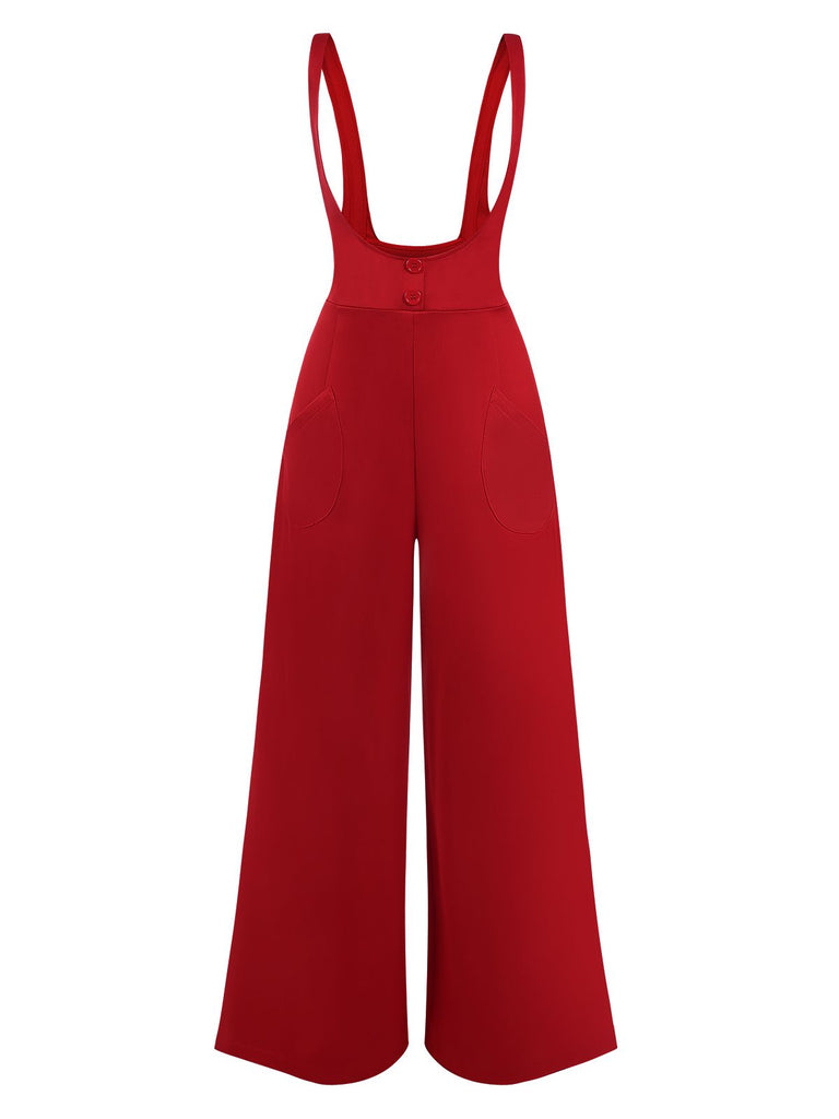 [Pré-vente] Pantalon à bretelles large rouge uni des années 1970