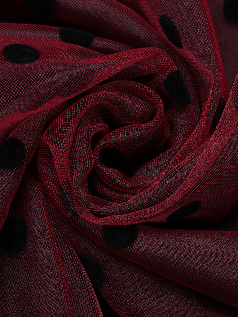 [Pré-vente] Robe en maille à pois en satin noir et rouge des années 1950