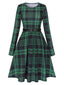 Robe verte à col ras du cou en tartan avec ceinture des années 40