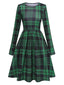 Robe verte à col ras du cou en tartan des années 40