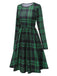 Robe verte à col ras du cou en tartan des années 40