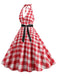 Robe évasée à carreaux vichy rouge des années 1950