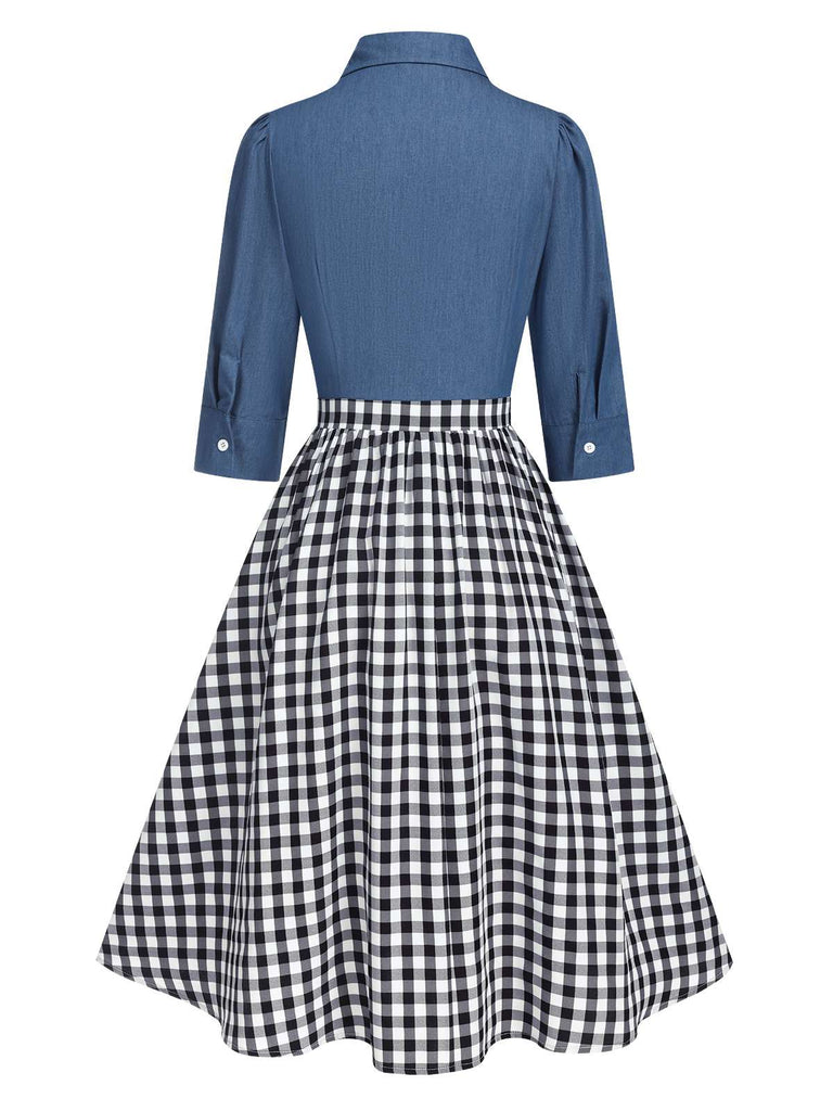 [Pré-vente] Robe à revers à carreaux vichy bleu des années 1950