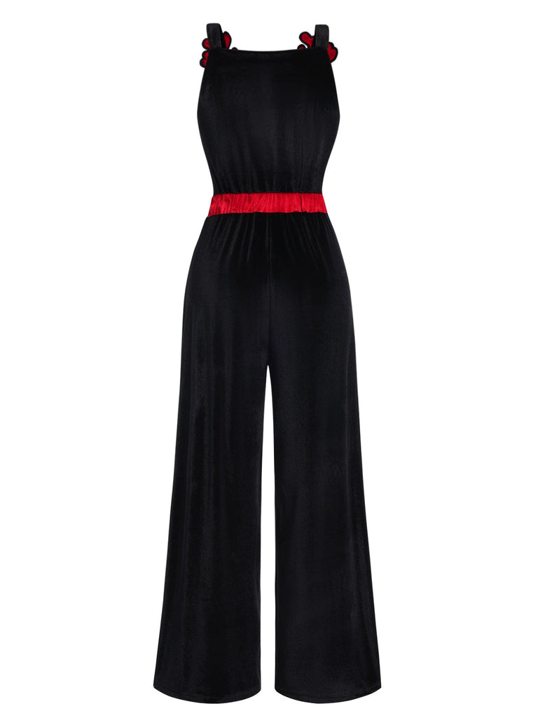 Combinaison en velours peluche noire à motif d'élan de Noël des années 1940