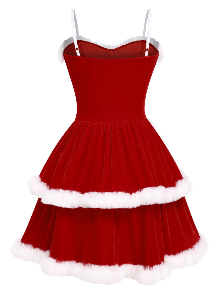 Robe de Noël rouge en velours double épaisseur des années 1960