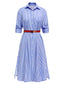 Robe chemise rayée bleue à manches retroussées des années 40