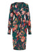 Robe verte à col en V et ourlet tulipe fleuri des années 1960