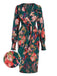 Robe verte à col en V et ourlet tulipe fleuri des années 1960