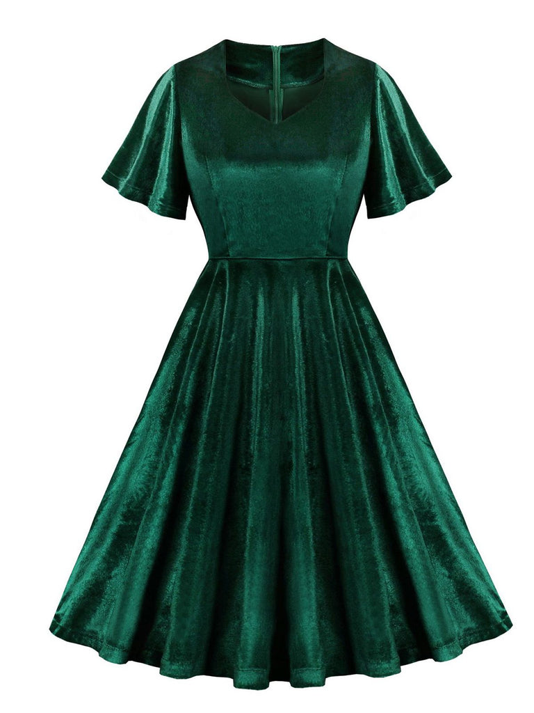 Robe en velours à manches volantées des années 1950