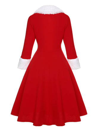 [Grande taille] Robe à revers de Noël rouge et blanche des années 1950