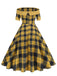 Robe à carreaux patchwork vintage à épaules dénudées des années 1950