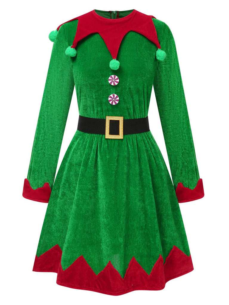 Robe verte de cosplay d'elfe de Noël des années 40