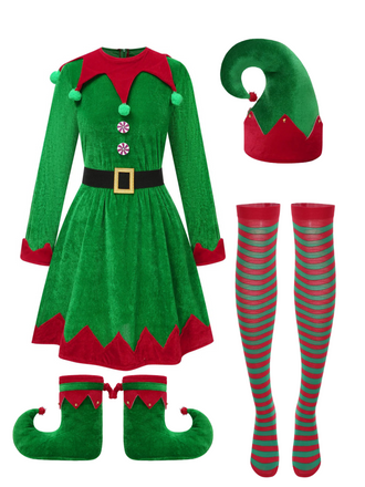 Robe verte de cosplay d'elfe de Noël des années 40