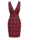 Robe à bretelles à carreaux tartan rouge des années 1960