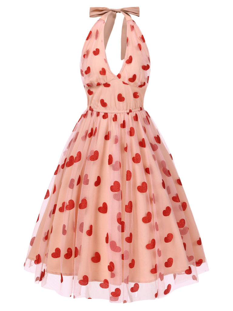 [Prévente] Robe en maille cœur rose à col licou des années 1950
